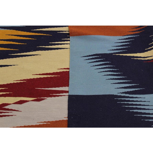 Abstract Kilim Gold Blue Wool Rug - 6'0" X 9'0" For Sale - Image 4 of 7