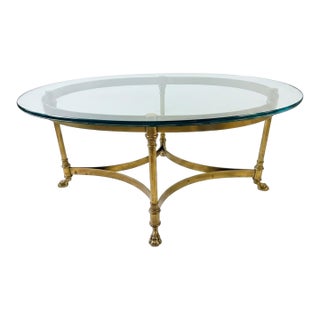 Vintage Maison Jansen Style Brass and Glass Oval Coffee Table For Sale