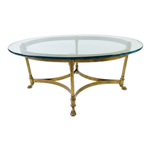 Vintage Maison Jansen Style Brass and Glass Oval Coffee Table
