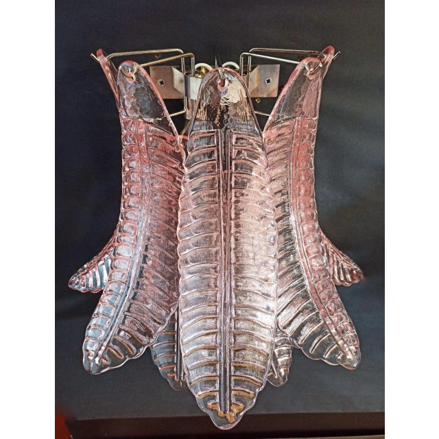 Murano Pair of Murano Six-Tier Felci Wall Sconce – 10 Pink Glasses For Sale - Image 4 of 11