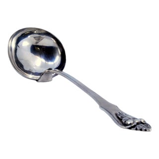 Silver Sauce Spoon with Crimped Handle and Raised Palmettes For Sale