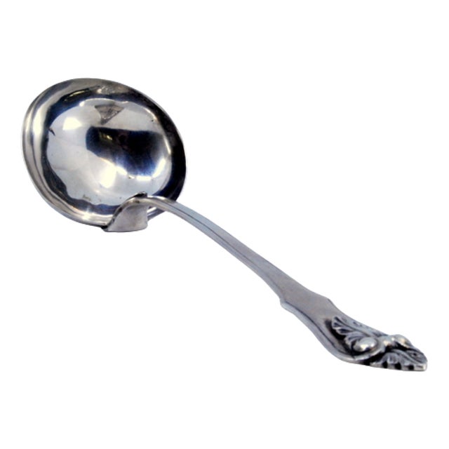 Silver Sauce Spoon with Crimped Handle and Raised Palmettes For Sale
