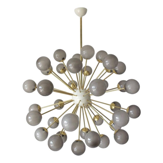 21st Century Nova Polished Brass Glossy Gray Murano Sputnik Chandelier by Fabio LTD For Sale