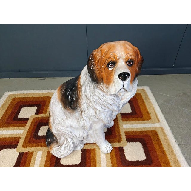 1960s Vintage Glazed Terracotta St Bernard Dog Sculpture, 1960s For Sale - Image 5 of 10