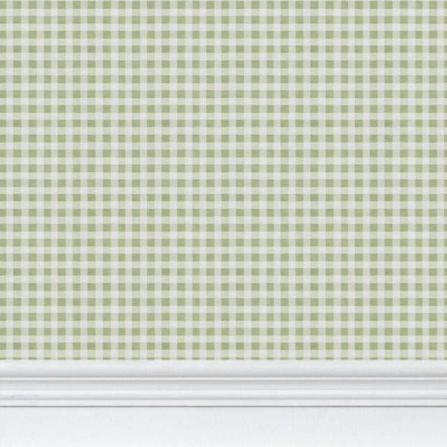 Austen Gingham Small Check Removable Wallpaper – Thyme Green Double Roll For Sale