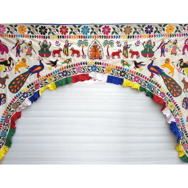 1990s Vintage Door Valance Kutch Hand Embroidered Door Topper Curtain Wall Hanging For Sale - Image 5 of 6
