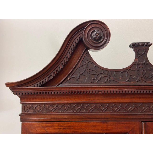Early George III Mahogany Bureau Bookcase With Carved Swan Neck Pediment For Sale - Image 16 of 17
