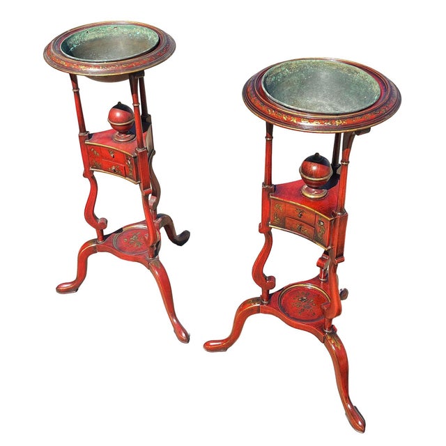 1950s Hollywood Regency Red Mahogany Georgian Wig Plant Stand W/ Drawers Dish, Pair For Sale - Image 4 of 10