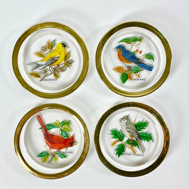 1980s Vintage Chippendale Hollywood Regency Crystal Coasters With Birds - Set of 4 For Sale - Image 4 of 11