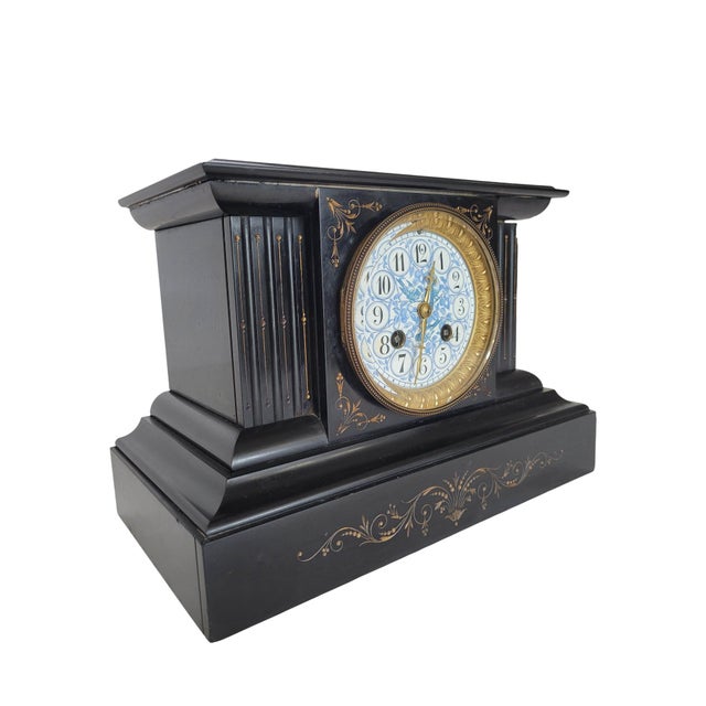 Late 19th-Century French Neo-Grec Black Slate Mantel Clock by Japy Frères For Sale - Image 9 of 16