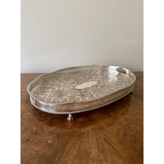 1900 - 1909 Antique Edwardian Silver Plated Engraved Tray, 1900 For Sale - Image 5 of 7
