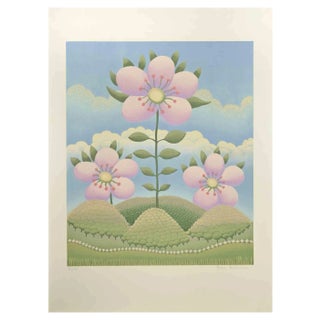 Ivan Rabuzin, Pink Flowers, Lithograph, 1980s For Sale