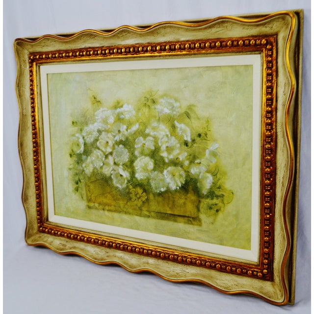 Vintage Framed Giclee on Textured Board White Floral Bouquet by Blum