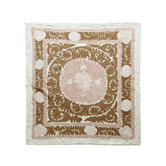 Hand-Embroidered Vintage Suzani from Asian, circa early 1960s. Dimension; 49'' x 53'' inches / 125 x 135 cm / 4'1'' x...