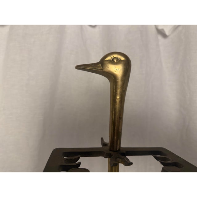 Mid-Century Modern Maison Jansen Style Brass Duck-Head Fireplace Tools & Stand - 5 Pieces For Sale - Image 4 of 12
