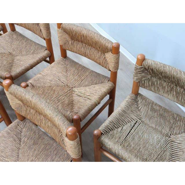 Vintage Chairs in Woven Straw and Wood by Charlotte Perriand, 1960s, Set of 8 For Sale - Image 14 of 17