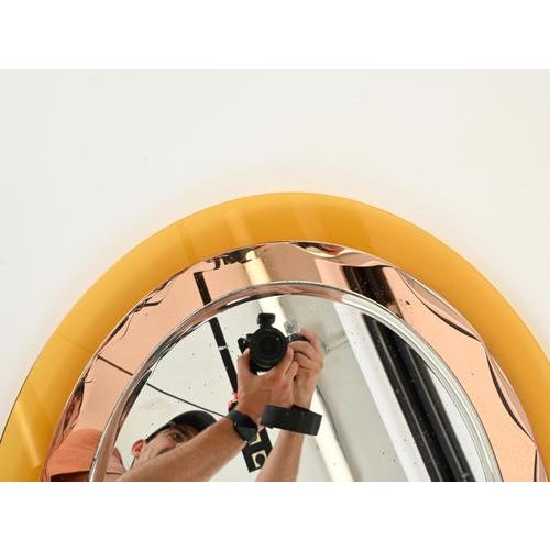 Italian Oval Orange and Pink Beveled Mirror attributed to Antonio Lupi for Cristal Luxor, 1960s For Sale - Image 17 of 18