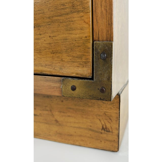 Wood Benhardt Pecan Campaign Mid-Century Bachelor's Chests, a Pair For Sale - Image 7 of 15