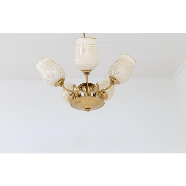 Mid-Century Chandelier Lamp in Brass and Glass from Sario, Finland, 1950s For Sale - Image 6 of 18