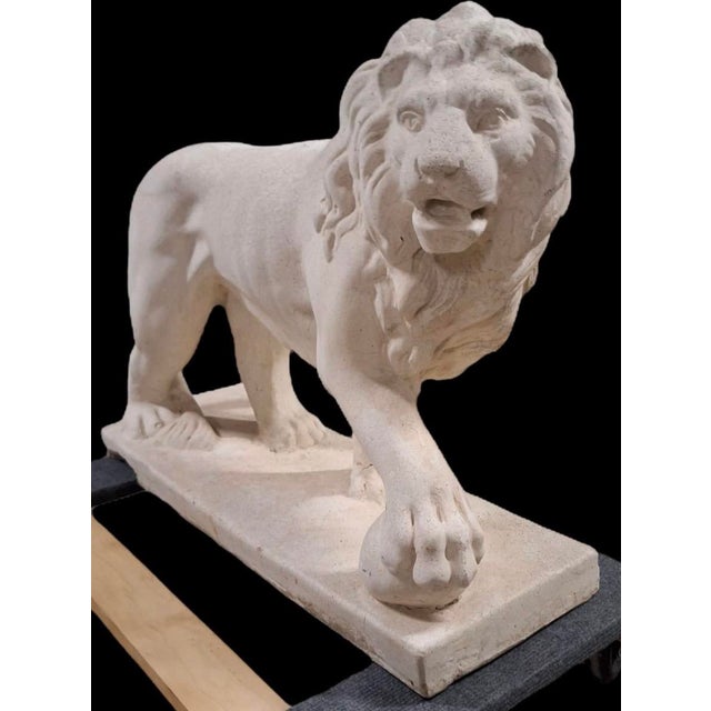 1930 Limestones Lion Statue - Set of 2 For Sale - Image 10 of 12
