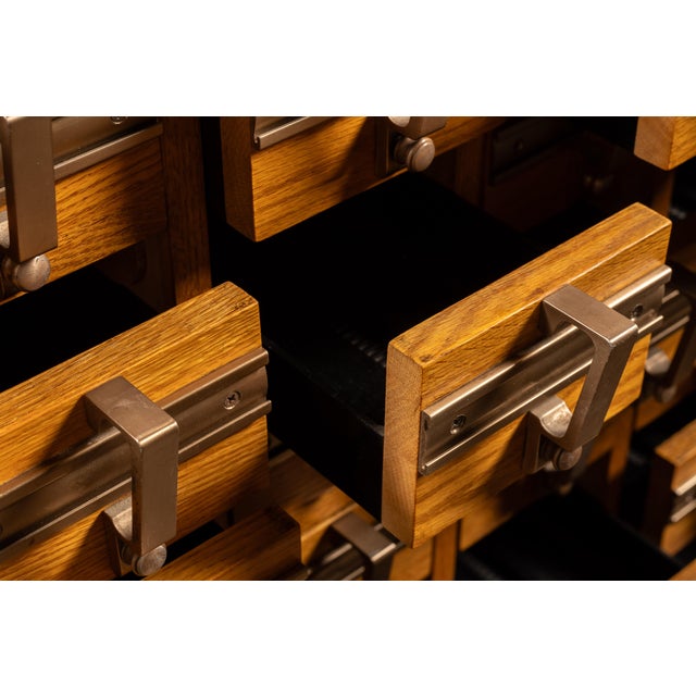 Wood Mid-Century 30-Drawer Oak Card Catalog For Sale - Image 7 of 9