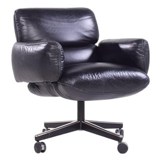 Otto Zapf for Knoll Mid Century Black Leather Management Office Chair For Sale