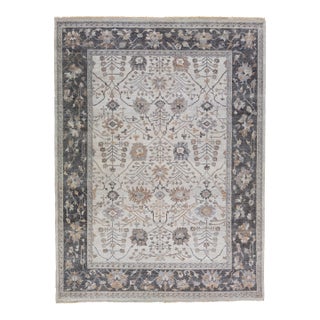 Gray Apadana's Artisan Collection Handmade Floral Wool Rug For Sale