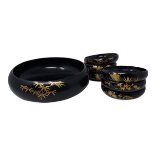 Mid 20th Century MCM Japanese Lacquerware Salad Marked St - Set 7 Pieces For Sale