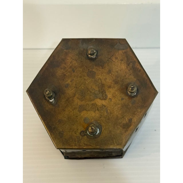 Vintage Hand-Hammered Brass Hexagonal Incense Censer Box For Sale - Image 10 of 12