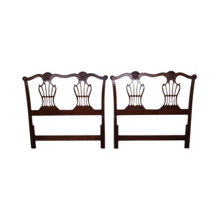 White Furniture Company Solid Mahogany Shell Carved Twin Headboards - A Pair For Sale