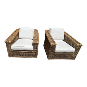 1970s McGuire San Francisco Stick Reed Lounge Chairs - Set of 2