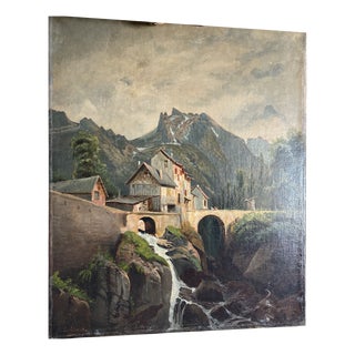 Emile Godchaux, Landscape with Houses, 1880, Oil on Canvas For Sale