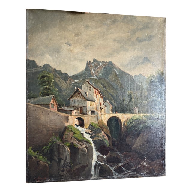 Emile Godchaux, Landscape with Houses, 1880, Oil on Canvas For Sale