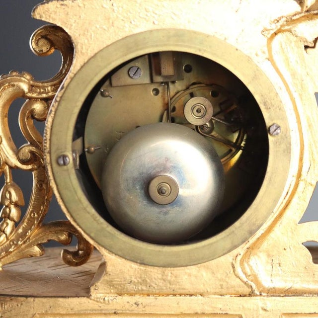 Antique Clock with Gilded Antimony Wooden Base, 1800s For Sale - Image 11 of 13