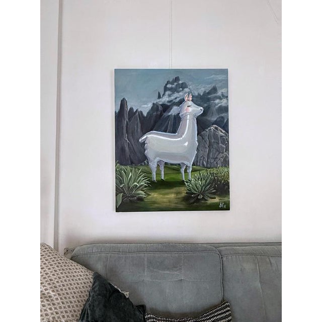 Sofía Cristina Jiménez, Silver Inflatable Llama in an Andean Mountain Landscape, Acrylic Painting, 2025 For Sale - Image 4 of 10