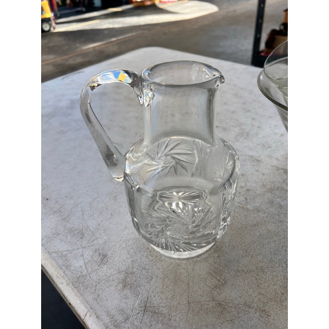 Transparent Mid 20th Century Art Nouveau Bohemian Cut Crystal Pinwheel & Hobstar Pitcher For Sale - Image 8 of 8