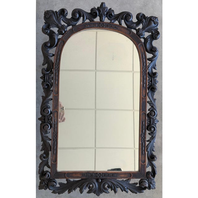 Early 20th Spanish Black Forest Carved Mirror with Floral Motif For Sale - Image 16 of 18