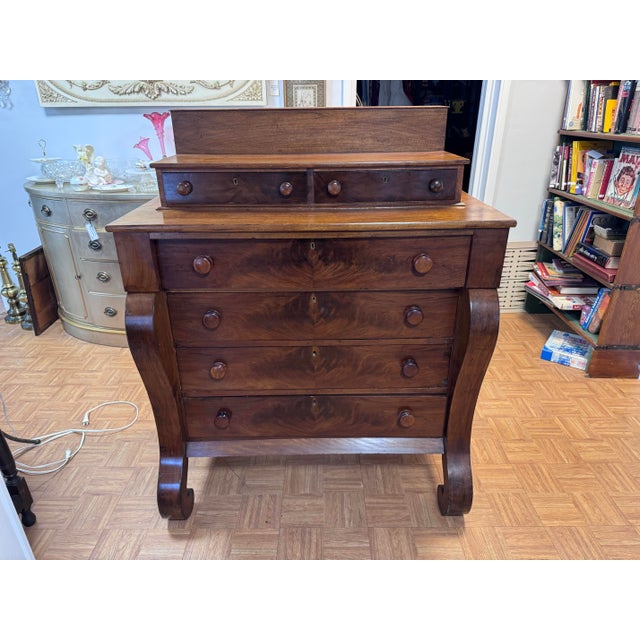American Late Classical Flame Mahogany Chest of Drawers With Glove Boxes, Circa 1840 For Sale - Image 12 of 12