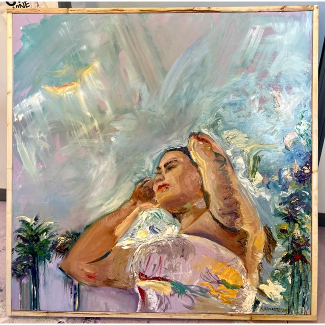 'Hello Sunshine', Original Oil Painting, Wood Framed, Beachy Arts For Sale - Image 10 of 12