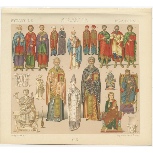 Racinet, Byzantine Costume Study: Imperial & Clerical Dress, 1888, Chromolithograph For Sale - Image 3 of 10