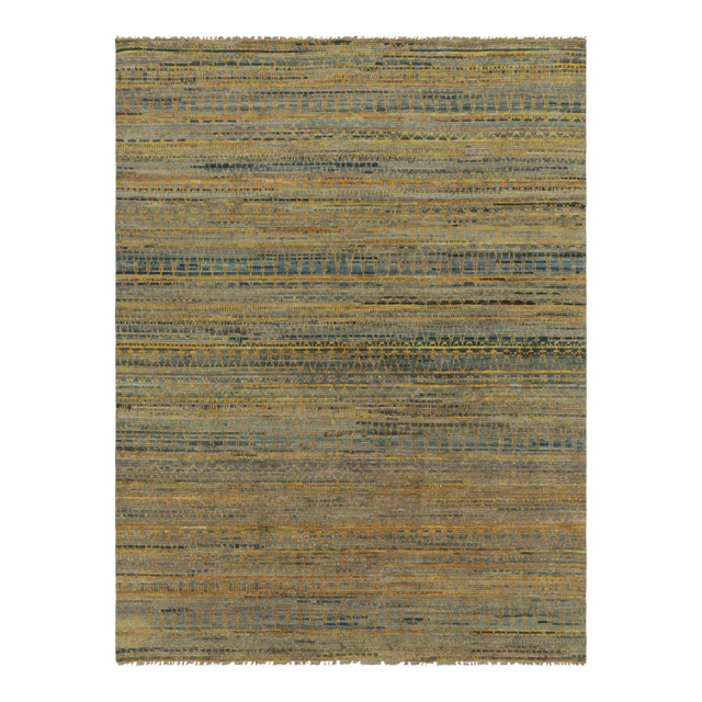 Rug & Kilim's Modern Rug in Steel Blue and Oxidized Gold Stripes For Sale
