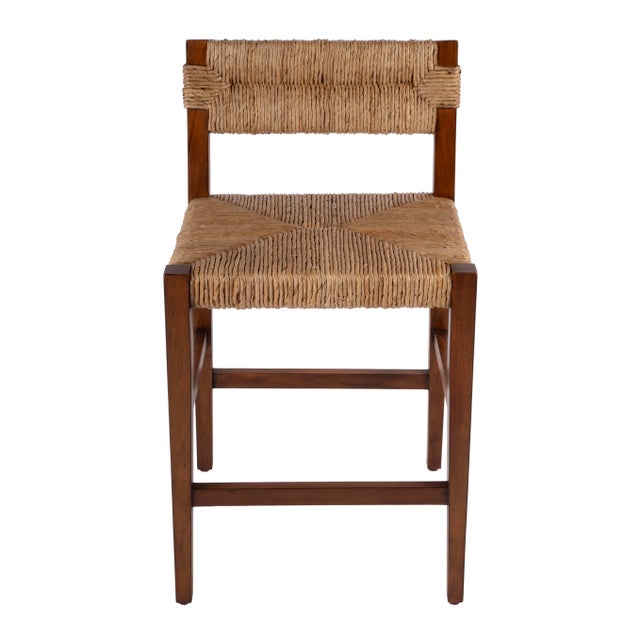 Spritely Home Accent Furniture Valencia 25 in. Seat Height Woven Counter Stool with Back, Banana Leaf For Sale - Image 4 of 9