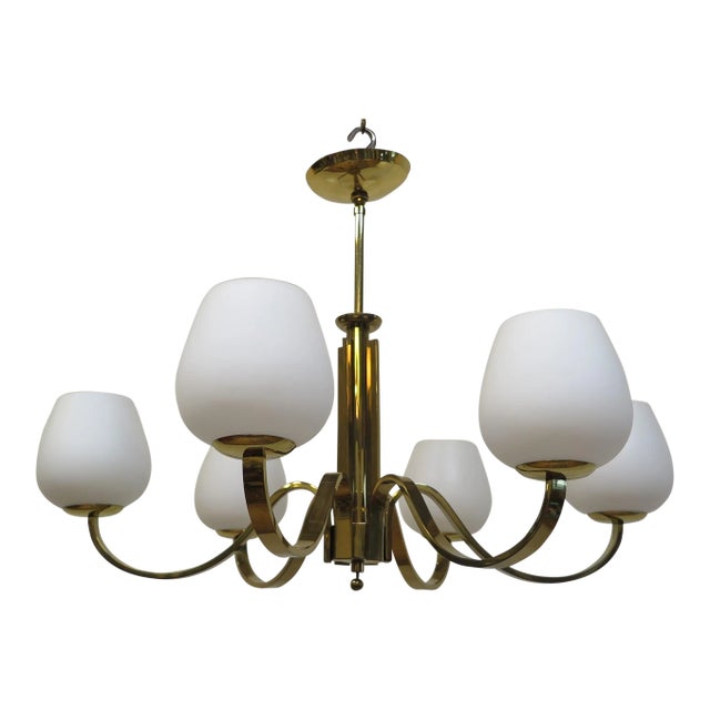 Mid Century Brass Tower Chandelier For Sale
