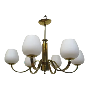 Mid Century Brass Tower Chandelier