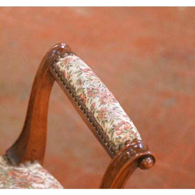 Wood Mid-Century French Louis XV Style Carved Walnut and Upholstered Piano Bench For Sale - Image 7 of 12