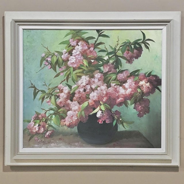 Antique Hand-Painted Still Life Oil on Canvas, Cherry Blossoms by E. Devos in Original Frame For Sale In Baton Rouge - Image 6 of 14