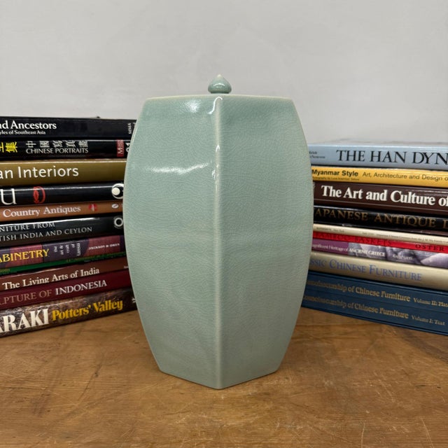 Light Green Crackle Glaze Hexagonal Lidded Jar For Sale In New York - Image 6 of 11