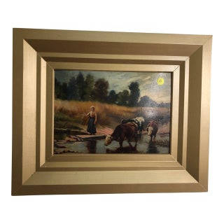 Antique 19th Century Oil on Board Pastoral Scene For Sale