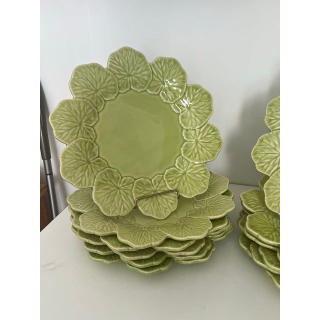 2010s Bordallo Pinheiro Avocado Green Portuguese Majolica Dessert Plates- Set of 12 For Sale - Image 5 of 6