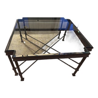 Custom Glass & Iron Coffee Table For Sale